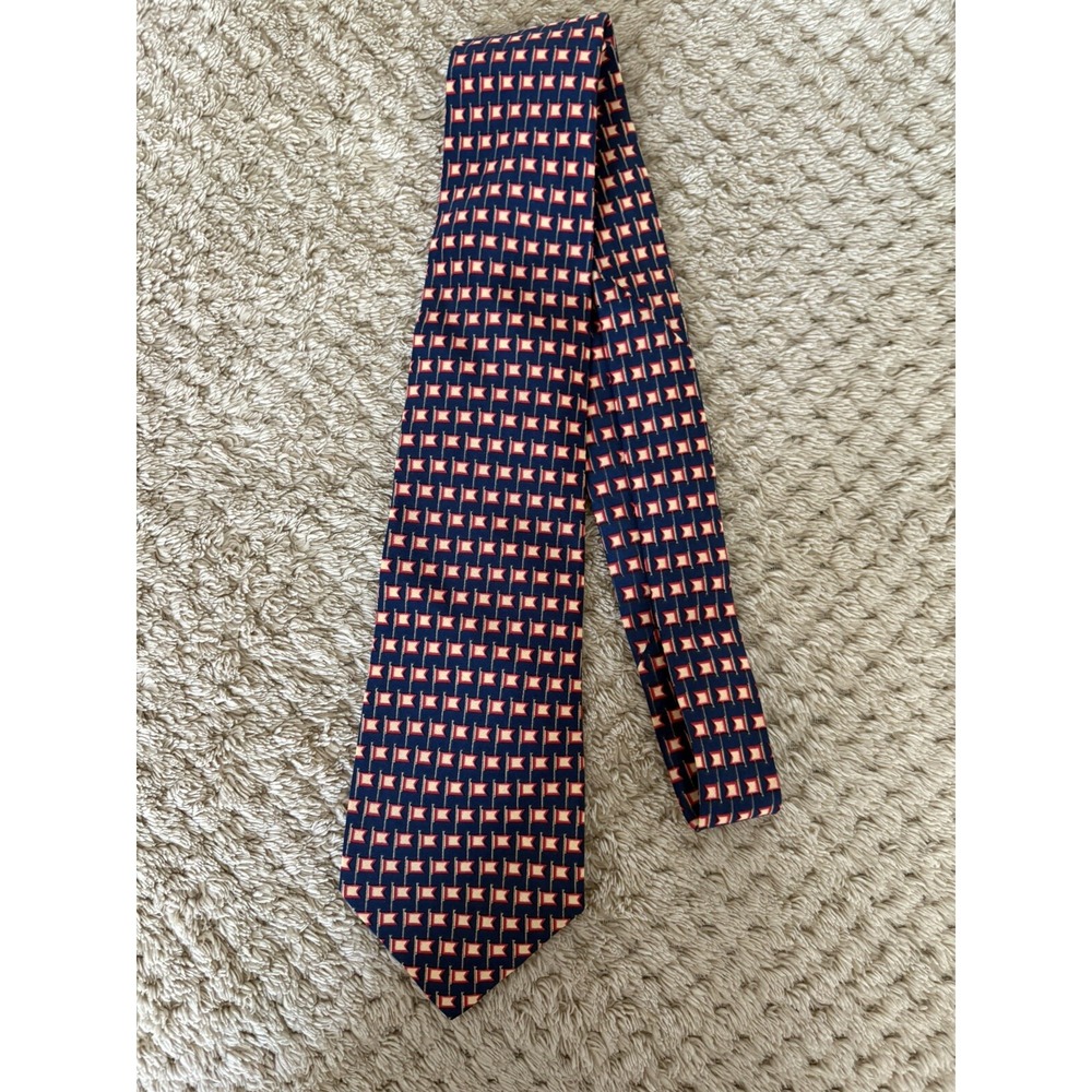 FENDI ROMA 100% Silk Necktie Made in Italy Flag Hidden Logo Vintage
